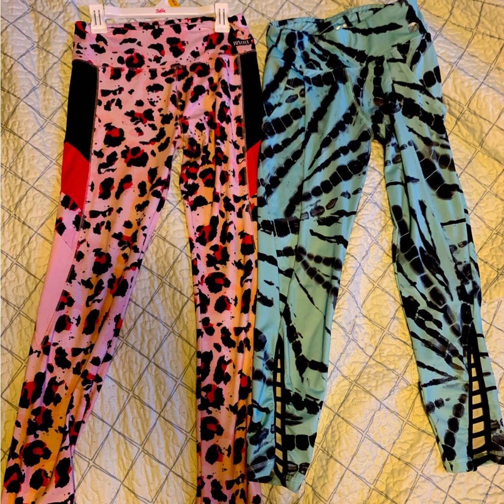 Girls, 1pr pink Justice leggings, 1pr blue capri leggings .